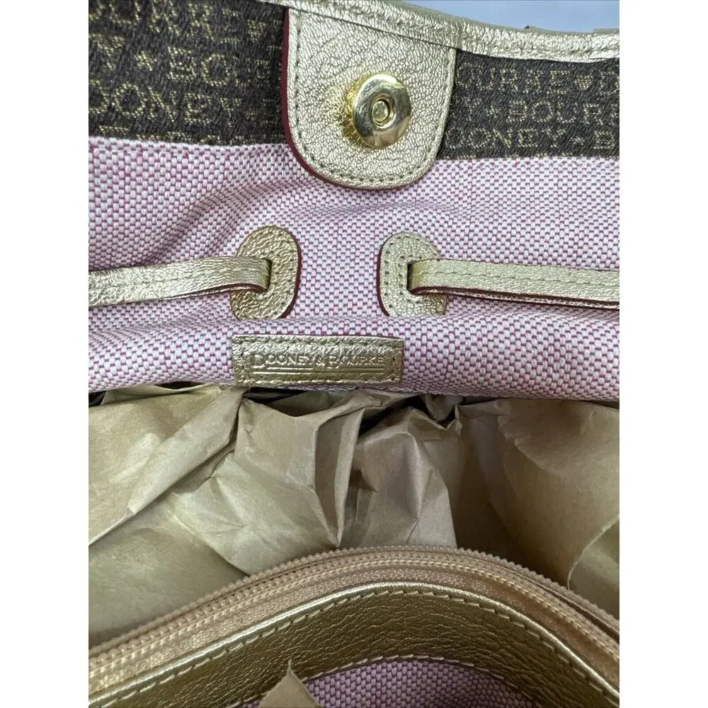 Brown And Gold Dooney and Bourke Small Print chiara tote Handbag Purse - Picture 11 of 11